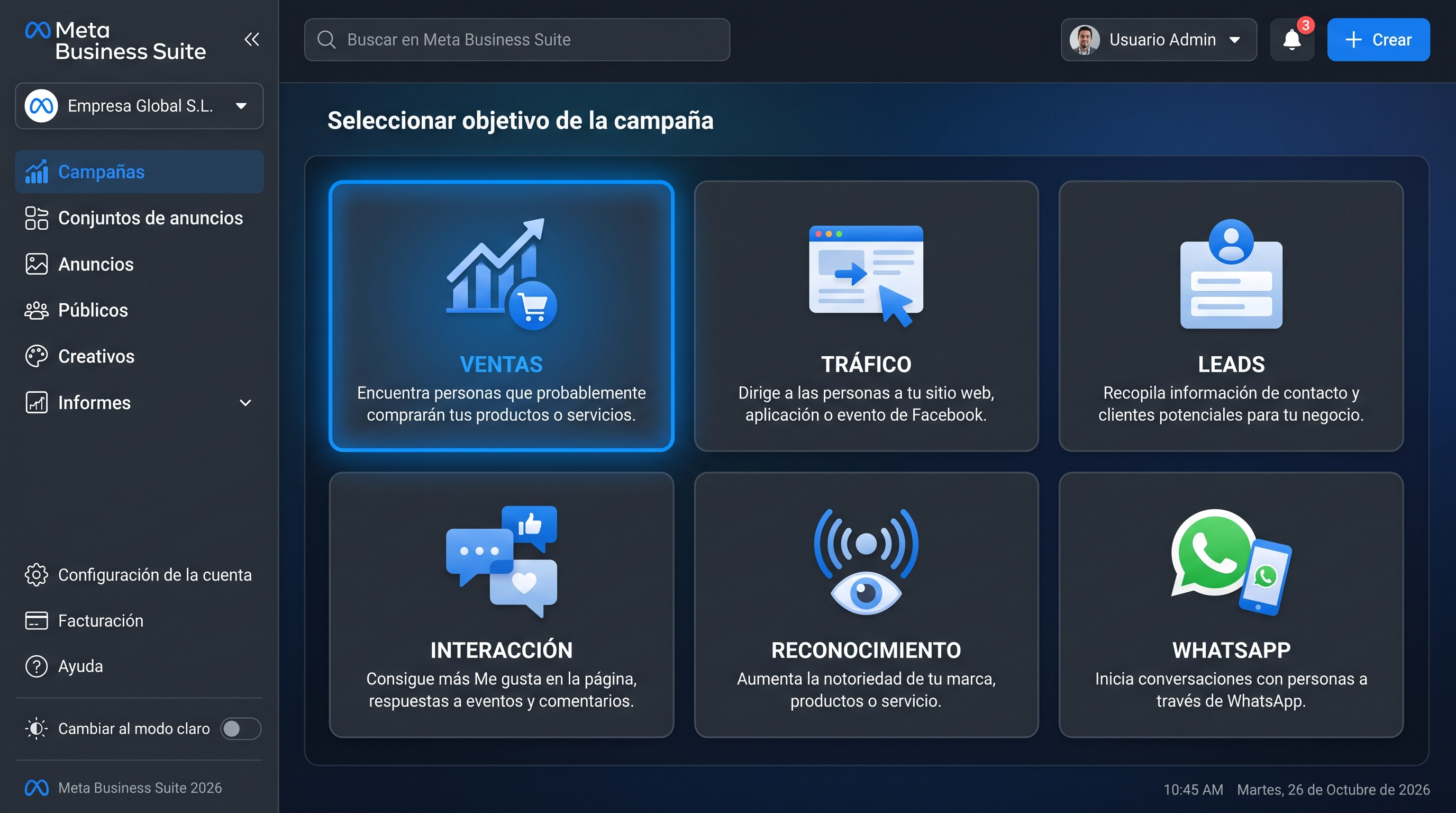 Selección de objetivos de campaña