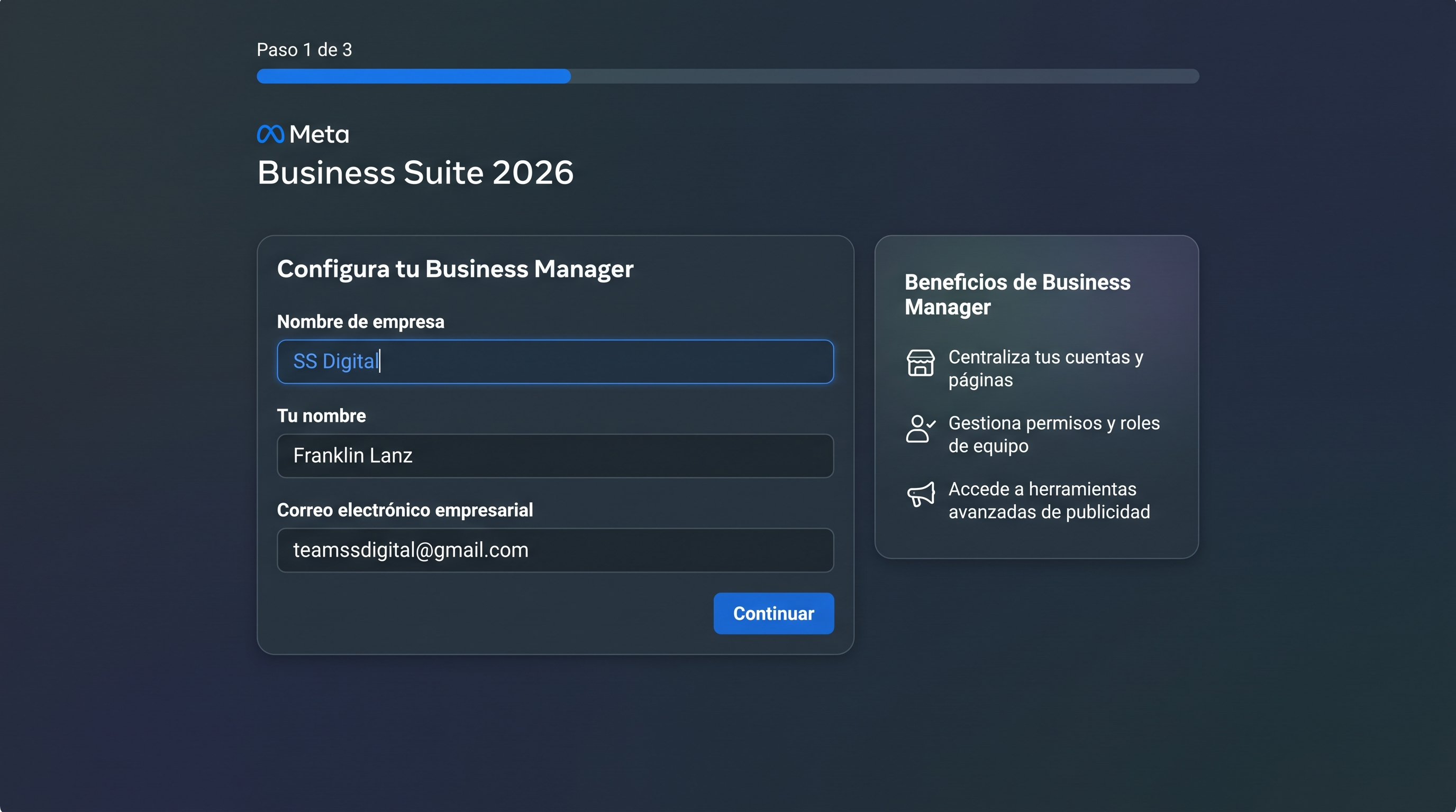 Configuración de Business Manager